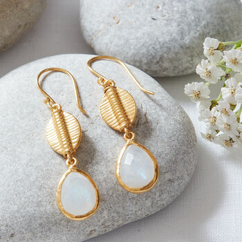 Moonstone Gold Plated Silver Coffee Bean Drop Earrings, 2 of 9