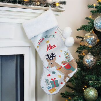 Reindeer Christmas Stocking For Children Baby's First Xmas Gifts, 4 of 4