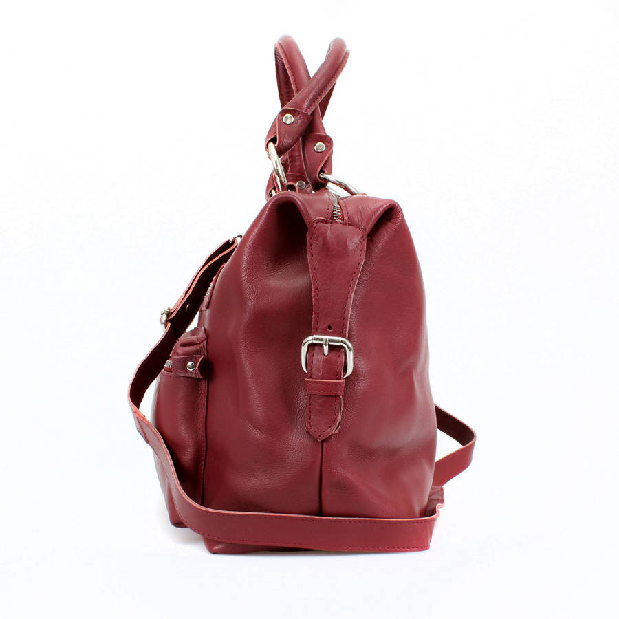 burgundy handbag leather