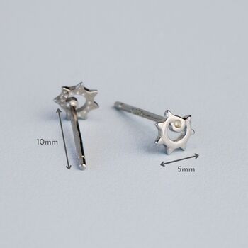 Sterling Silver Tiny Sun Stud Earrings, 3 of 6