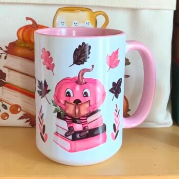 Cosy Reading Pink Pumpkin Mug, 3 of 4