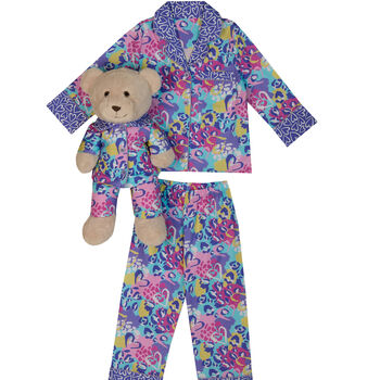 Audrey Girls Heart And Leopard Pyjama Set With Teddy Bear, 2 of 7