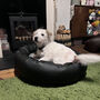Vegan Leather Donut Dog Bed With Sherpa Fleece Cushion, thumbnail 5 of 12