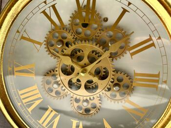 Gold Distressed Moving Gears Mantel Clock Roman Numeral, 3 of 8