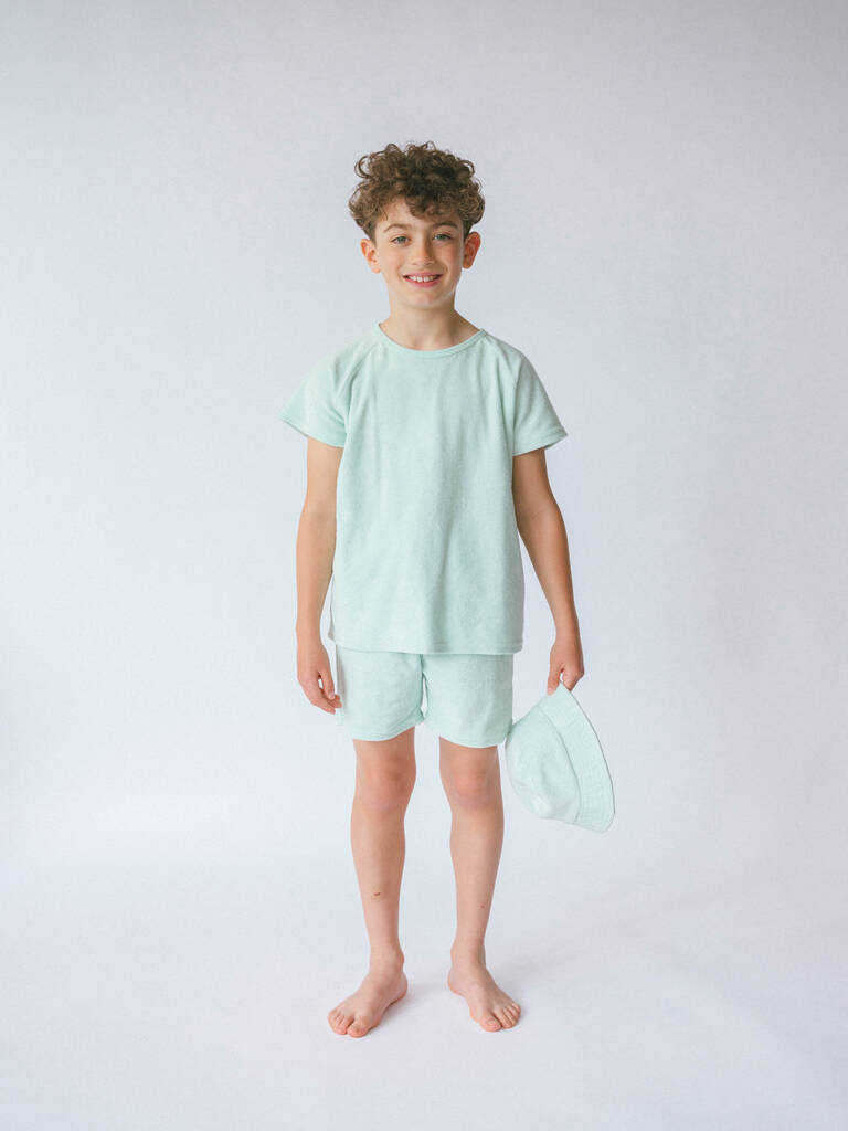 Soft Mint Three Piece Towelling Cotton Summer Set, 1 of 5