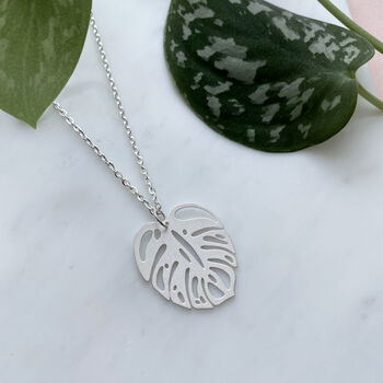 Silver Plated Monstera Leaf Necklace, 2 of 4