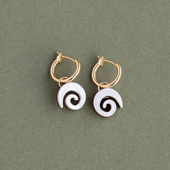 Lightweight White Marble Swirl Gold Hoop Earrings, 2 of 3