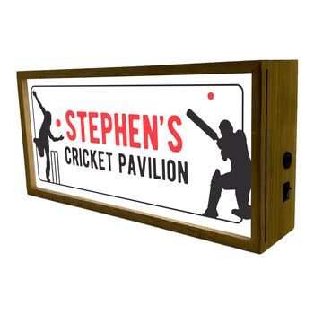 Personalised Light Box Sports Cricket Pavilion Sign, 3 of 4