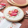 Raspberry And Peach Bouquet Embroidery Hoop Kit, thumbnail 6 of 9