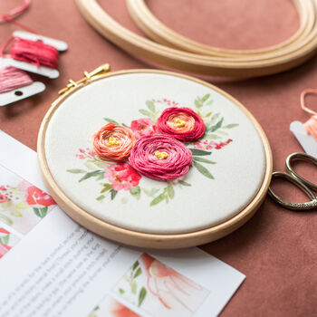 Raspberry And Peach Bouquet Embroidery Hoop Kit, 6 of 9