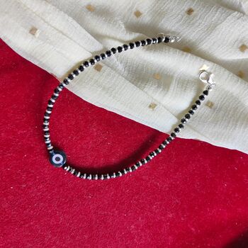 925 Silver Black Beaded Evil Eye Nazar Payal Anklet, 2 of 5