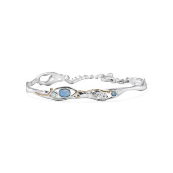 Handmade Dainty Silver Blue Fire Opal Flower Bracelet, 8 of 8