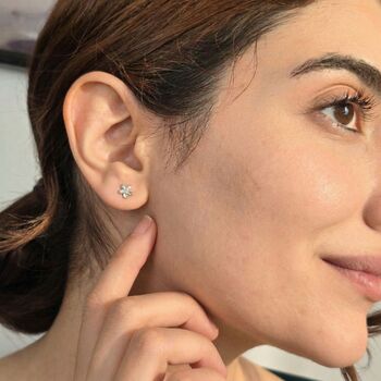 Dainty Mini Tiny Flower Stud Sterling Silver Earrings, 3 of 4