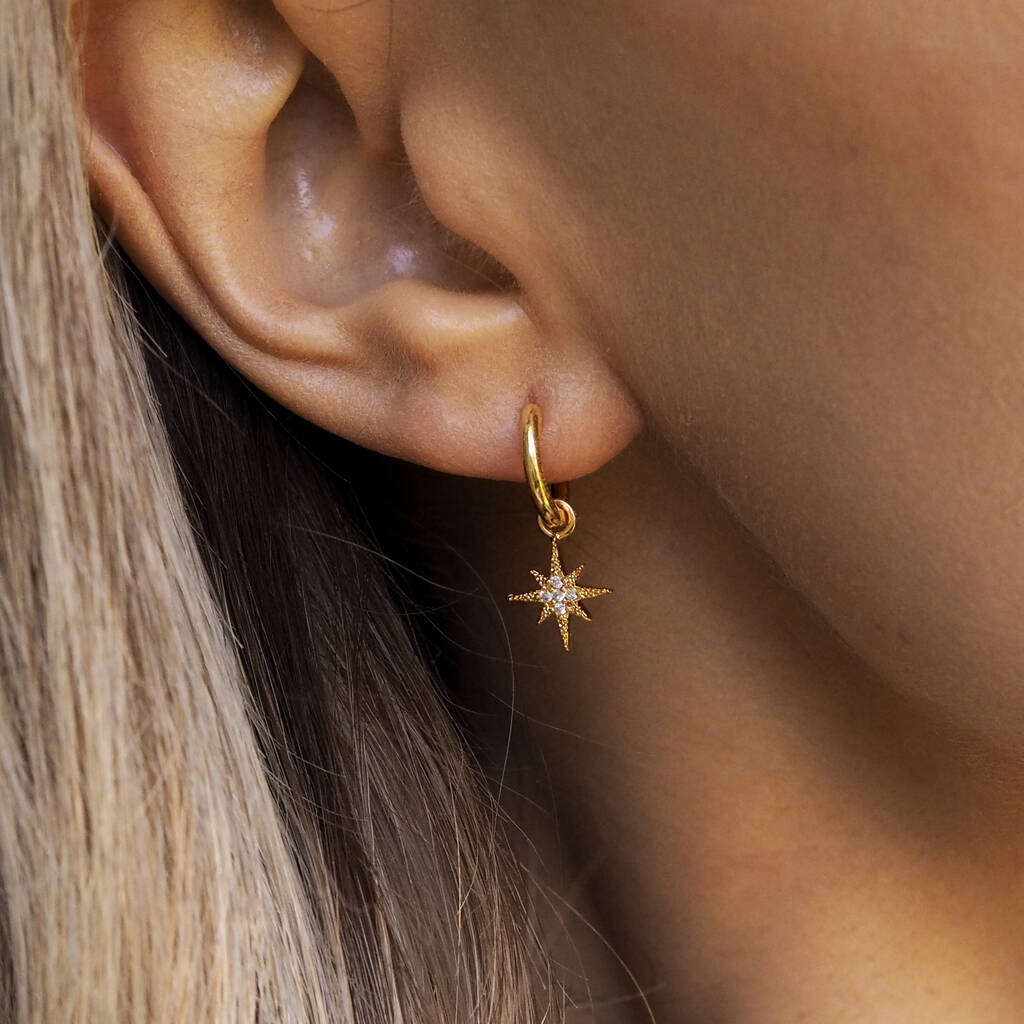 Elsa. Gold Pavé Star Hoop Earrings, 1 of 5