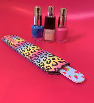 Rainbow Leopard Print Nail File Holder Personalised, 3 of 4