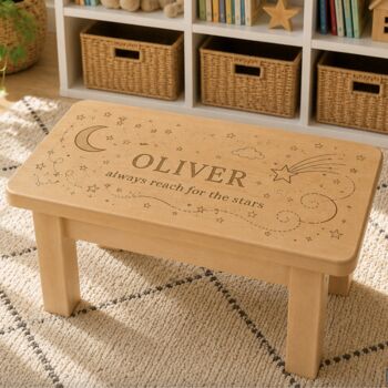 Personalised Moon And Stars Wooden Childs Stool, 3 of 5