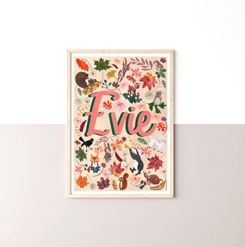 Personalised Woodland Animal Name Print | Pink Storybook Nursery Decor | Baby Girl Keepsake Gift, 4 of 11