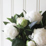 Artificial White Peony Arrangement In Globe Vase, thumbnail 2 of 6
