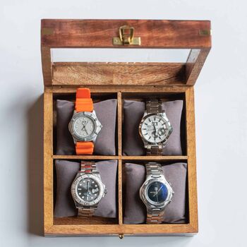 Personalised Four Watches Wood And Glass Watch Box, 2 of 7