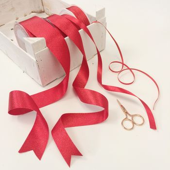 Red Satin Ribbon With Gold Sparkles, 5 of 9