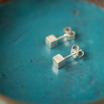 Minimal Sterling Silver Cube Studs, 5 of 6