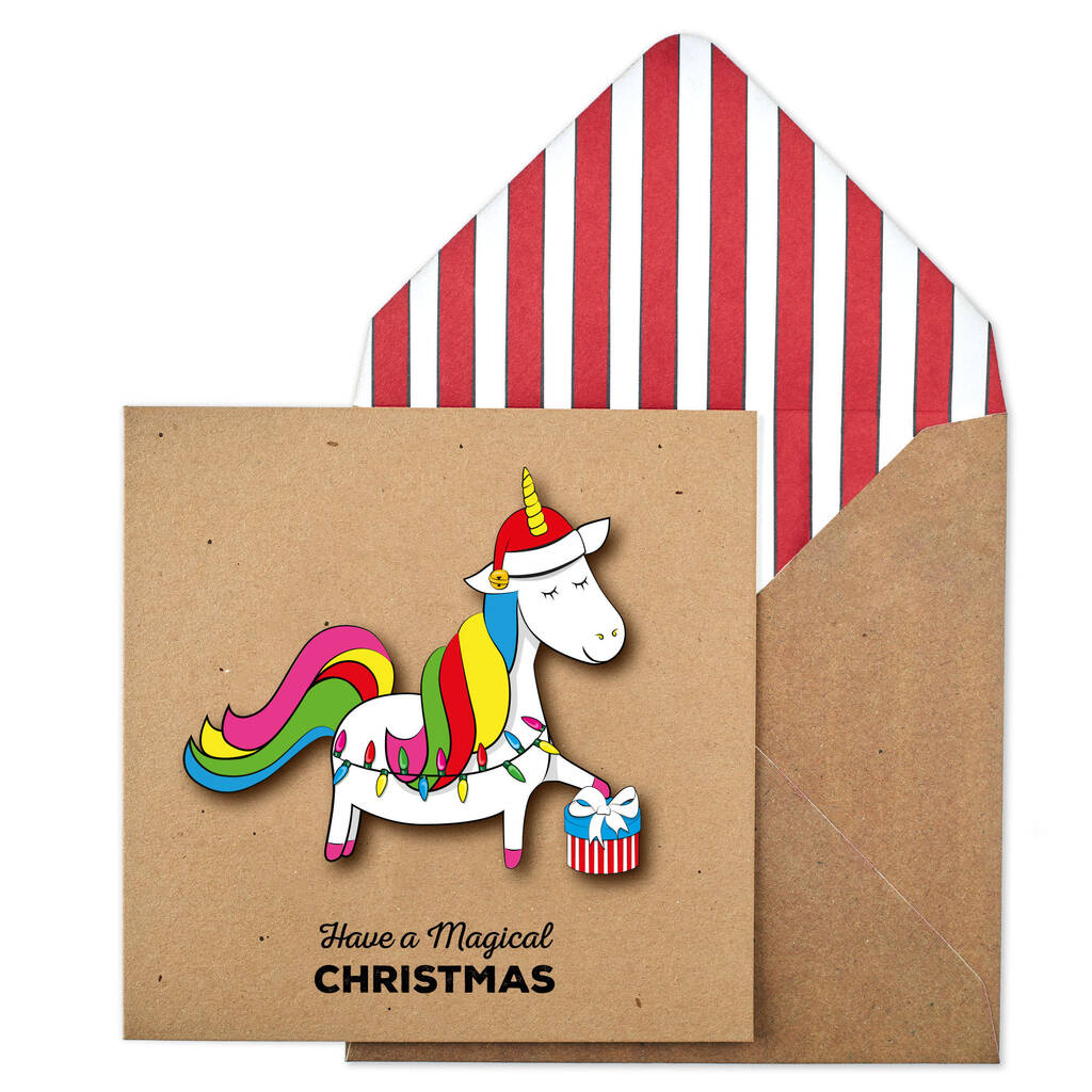 Handmade Magical Rainbow Unicorn Christmas Card, 1 of 5