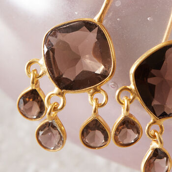 Brown Topaz Cut Gems Gold And Silver Dangly Earrings, 2 of 11