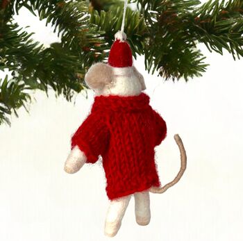 Felt Mouse In Hand Knit Snowflake Jumper Tree Decor, 3 of 3