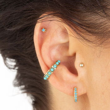 Turquoise Single Cartilage Hoop Earring, 7mm, 4 of 5