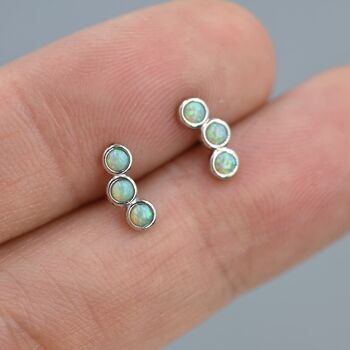 Sterling Silver Tiny Green Opal Trio Stud Earrings, 9 of 11