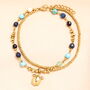Semi Precious Beaded Blue Turtle Charm Bracelet In Gold, thumbnail 1 of 2