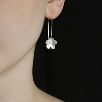Large Silver Blossom Long Earrings, 2 of 3