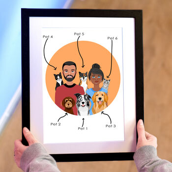 Custom Couple And Pets Family Portrait Illustration, 4 of 12