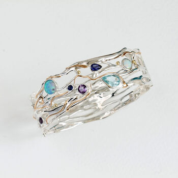 Hinged Sterling Silver Purple And Blue Gemstone Bangle, 5 of 6