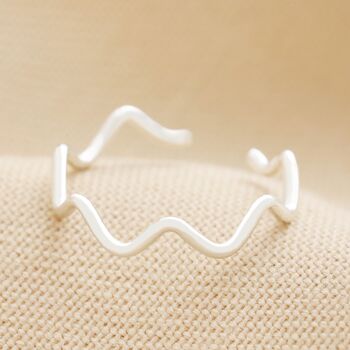 Adjustable Wavy Lines Ring In Silver Plating, 2 of 4