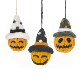 Felt Pumpkin Bauble Trio Halloween Decorations, 2 of 2