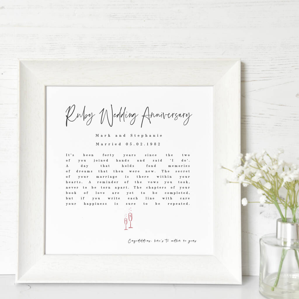 Ruby Wedding Anniversary Print With Poem By Dotty Dora Designs |  