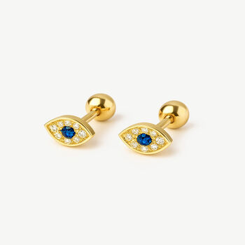Gold Or Silver Women's Dainty Evil Eye Screw Back Stud Earrings, 2 of 6