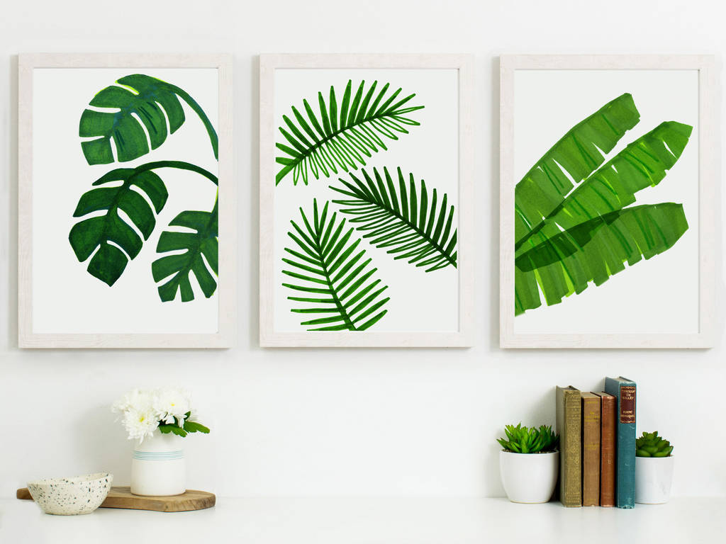 Leafy Green Tropical Botanical Prints Triptych, 1 of 4