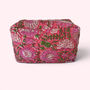 Xl Toiletry Bag | Quilted Cotton Large Wash Bag | Pink Garden Floral Block Print, thumbnail 2 of 5