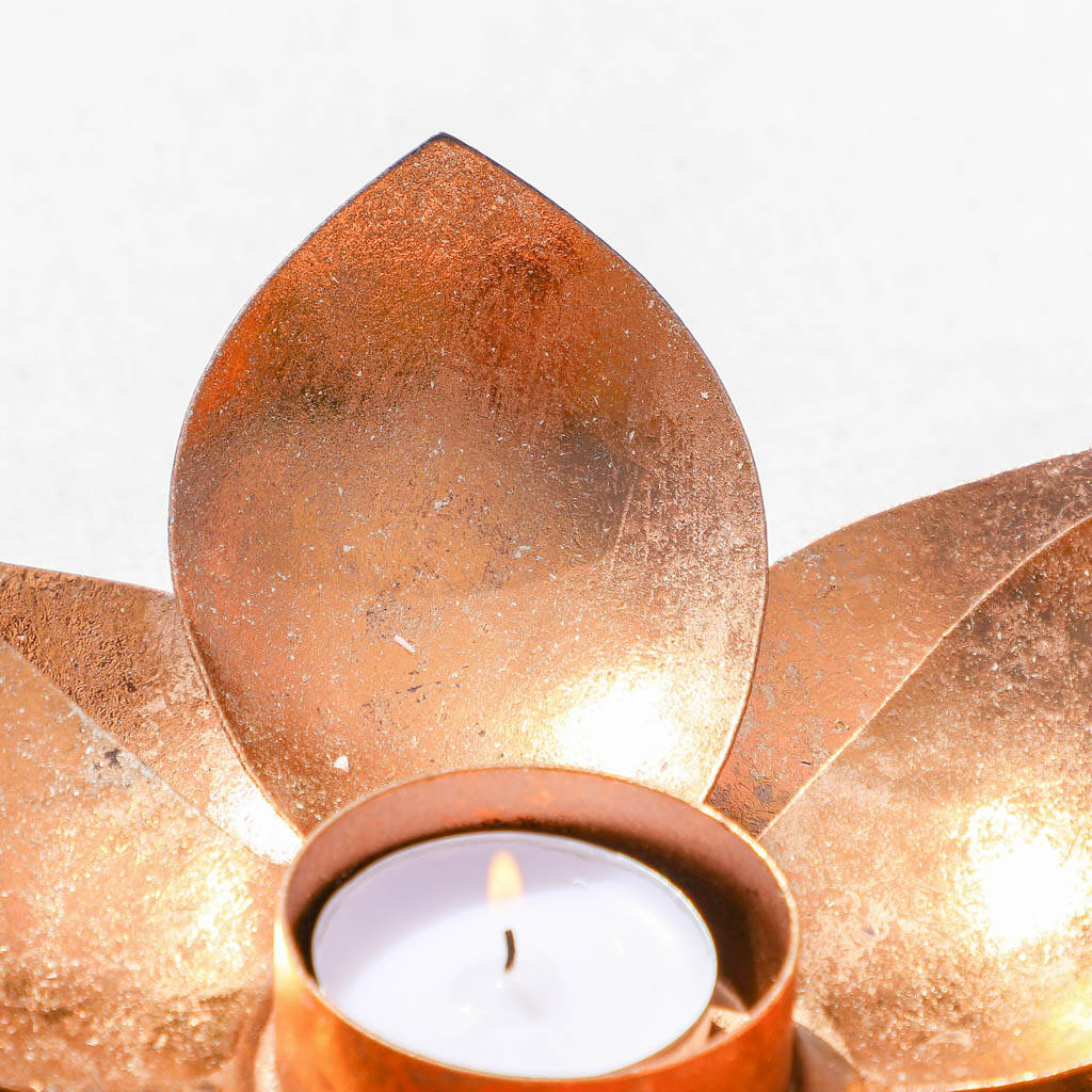 Black And Copper Metal Flower Garden Candle Holder By Dibor