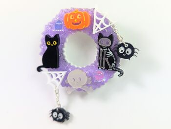 Halloween Fall Wreath Brooch Glow In The Dark Acrylic, 5 of 9