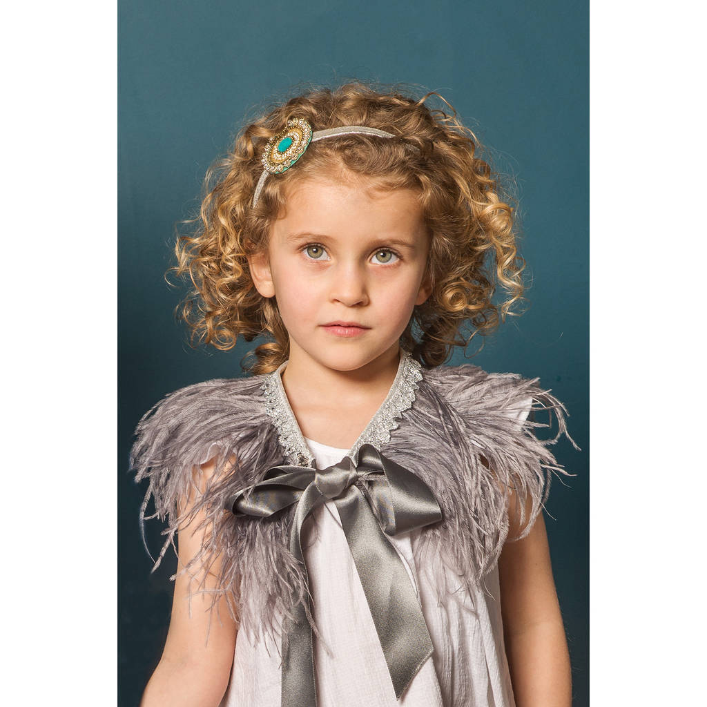 Pewter Ostrich Feather Capelet, 1 of 5