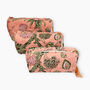 Bird And Floral Cotton Washbag With Waterproof Lining Peach, thumbnail 1 of 5