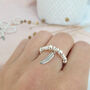 Sterling Silver 925 Feather Charm Stretch Bead Ring, thumbnail 1 of 6