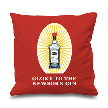 'Glory To The Newborn Gin' Christmas Cushion, 4 of 5