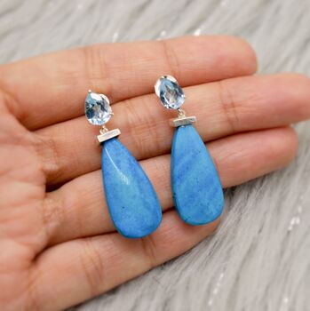 Dainty Blue Topaz And Howlite Earrings, 2 of 10