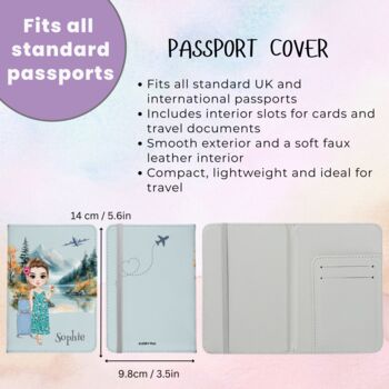 Personalised Cartoon Lady Passport Cover Luggage Tag, 8 of 9