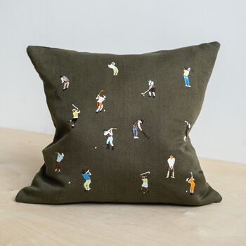 Golfers Embroidered Cushion W Insert, 2 of 4