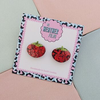 Tomato Glitter Resin Studs, 3 of 4